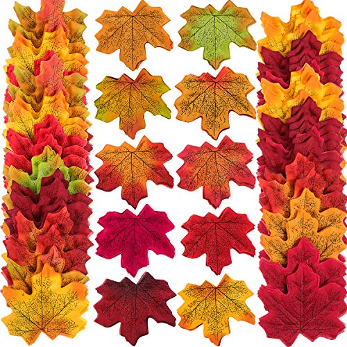 Product Cover Zhanmai 500 Pieces 10 Colors Assorted Fake Silk Autumn Maple Leaves Artificial Fall Leaf for Weddings, Events and Decorating