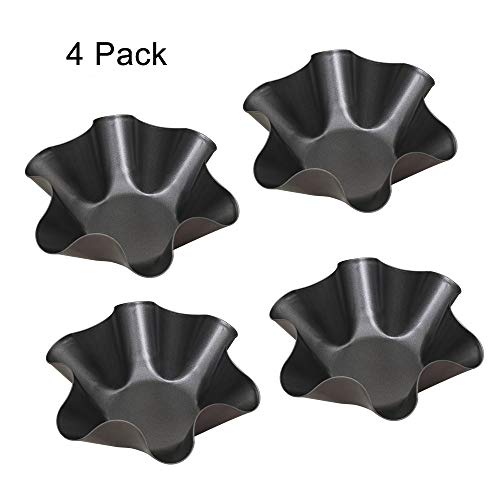 Product Cover Hinmay Non-Stick Fluted Tortilla Shell Maker Extra Thick Steel Taco Salad Bowl Pans, Non-Stick Carbon Steel, Set of 4 Tostada Bakers