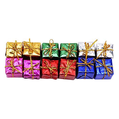 Product Cover UINKE Assorted Colors Miniature Gift Boxes Shiny Foil Colorful Square Small Boxes for Christmas Tree Decorations, Set of 12