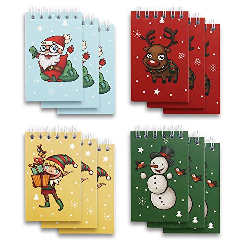 Product Cover VGOODALL Mini Spiral Notepads,12pcs Mini Notebooks Christmas Themed Spiral Memo Pads Steno Notepads Great Gift Bag Stuffers Party Favors for Kids Party Christmas Celebration