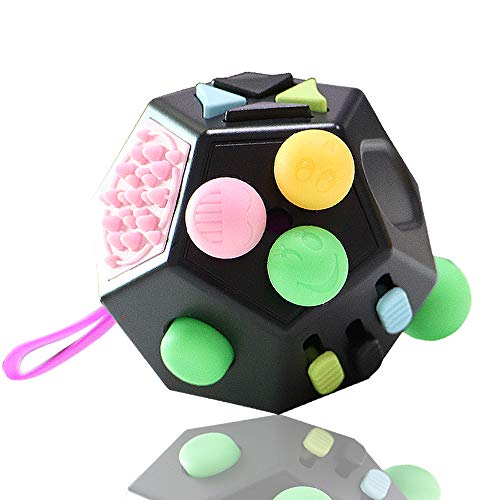 Product Cover VCOSTORE 12 Sided Fidget Cube, Dodecagon Fidget Toy for Children and Adults, Stress and Anxiety Relief Depression Anti for All Ages with ADHD ADD OCD Autism (Black)