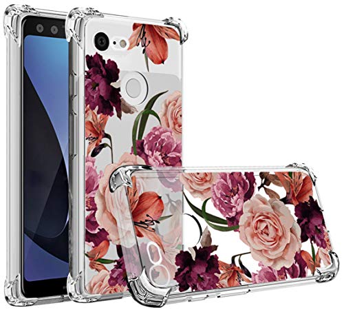 Product Cover Osophter Compatible with Google Pixel 3 Case,Pixel 3 Flower Case Shock-Absorption Flexible TPU Rubber Soft Silicone Full-Body Protective Cover for Google Pixel3 (Clear Flower)