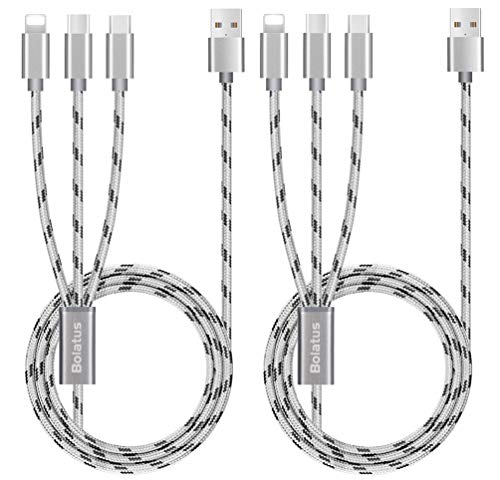 Product Cover 2Pack 5ft Multi Charging Cable, Bolatus 3 in 1 Charging Cable Multiple Device Phone Connector USB Universal Charger Cord Adapter Compatible with Cell Phone Tablets More [Upgraded](Silver, 5FT2Pack)