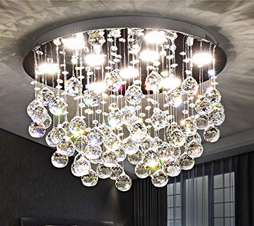 Product Cover Saint Mossi Modern K9 Crystal Chandelier Lighting Flush Mount LED Ceiling Light Fixture Pendant Chandelier for Livingroom 9 GU10 Bulbs Required Width 20 inch x Height 13 inch