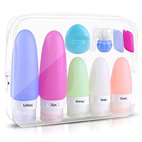 Product Cover Travel Bottles,Wedama Leakproof Silicone Travel Containers with 5 Pcs TSA Approved Squeezable 3/1.25oz Travel Bottles & Accessories for Cosmetic Shampoo Conditioner Lotion Soap Liquids Toiletries