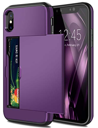 Product Cover SAMONPOW Case for iPhone X Hybrid iPhone X Wallet Case Card Slot Holder Heavy Duty Protection Anti Scratch Dual Layer Hard PC Soft Rubber Bumper Cover for iPhone X 5.8 inch,Purple