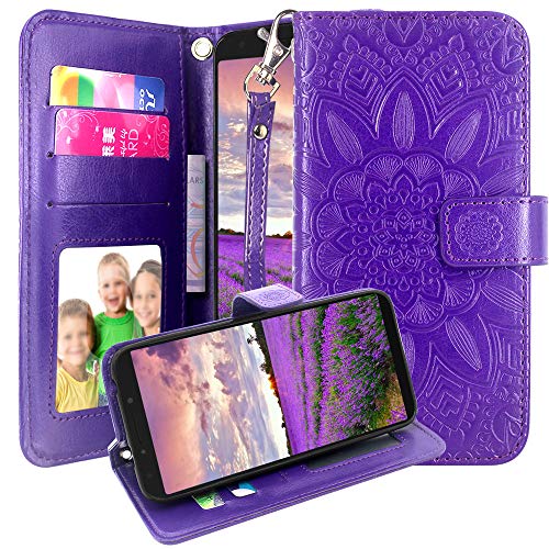 Product Cover Alcatel 7 Case, Revvl 2 Plus Case (T-Mobile), Harryshell Alcatel 7 Folio Wallet Case Kickstand Flip PU Leather Protective Case Cover with Card Slots Wrist Strap (Purple)