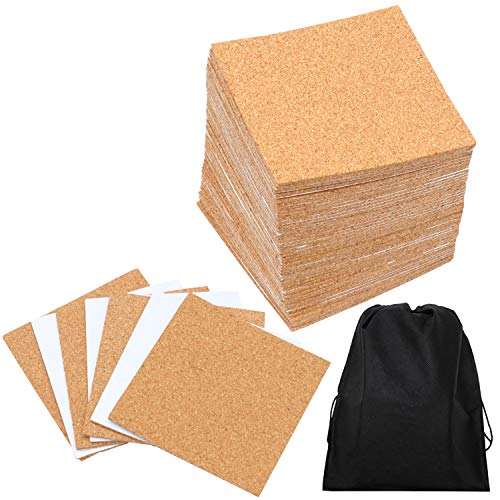Product Cover Resinta 80 Pack Self-Adhesive Cork Squares 4 Inches x 4 Inches Cork Backing Sheets Mini Wall Cork Tiles with a Storage Bag for Coasters and DIY Crafts