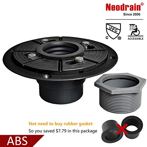 Product Cover Neodrain 2-Inch ABS Sub Drain, Shower Drain Base, No Hub Shower Drain Base with Rubber Gasket for 2 inch Linear & Square Drain Installation