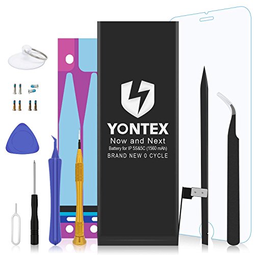 Product Cover YONTEX Battery Replacement Compatible with iPhone 5S & 5C, 0 Cycle Battery with Repair Tools, Adhesive Strips and 1 Screen Protector [ 2-Year Warranty ]