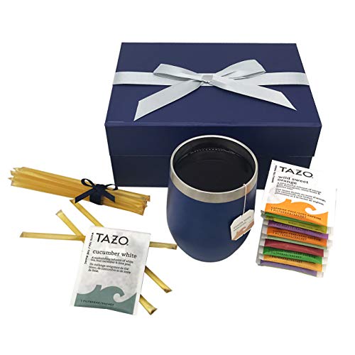 Product Cover Tea Gift Set for Tea Lovers - Includes Double Insulated Tea Cup 12 Uniquely Blended Teas and All Natural Honey Straws | Tea Gift Sets for Women Men | Tea Gifts Box Presented in Beautiful Gift Box