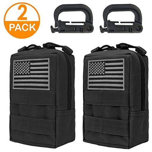 Product Cover Genleas 2 Pack Tactical Molle Pouches Compact EDC Multi-Purpose Compact Tactical Waist Bags Utility Gadget Small Waist Bag Pack with D-Ring Hook (Black)