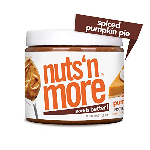 Product Cover Nuts 'N More Spiced Pumpkin Pie Peanut Butter Spread, All Natural High Protein Nut Butter Healthy Snack, Omega 3's, Antioxidants, Low Carb, Low Sugar, Gluten-Free, Non-GMO, no preservatives,16 oz Jar