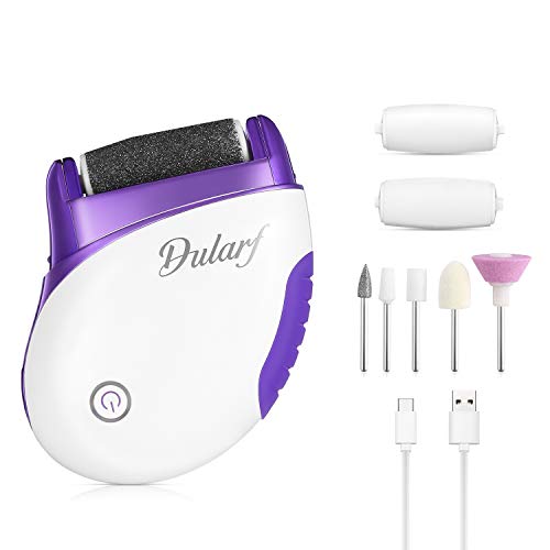Product Cover Dularf Rechargeable Pedicure Foot File Powerful Electric Callus Remover with 2 Roller Heads and 5 Nail Buffing Tool in 2-Speed for Dead Hard Cracked Skin