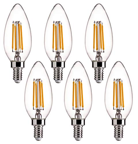 Product Cover B11 E12 Base 60W Equivalent LED Chandelier Light Bulbs - FLSNT Dimmable Clear LED Filament Candle Bulbs, 4.5W, 2700K Soft White - 6 Pack