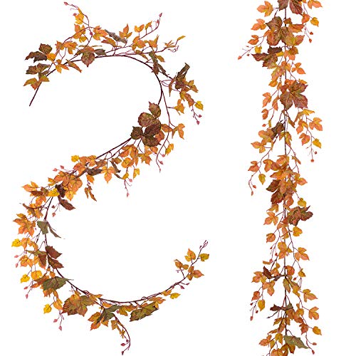 Product Cover Lvydec 2 Pack Fall Maple Leaf Garland - 6.5ft/Piece Artificial Fall Foliage Garland Thanksgiving Decor for Home Wedding Party Christmas