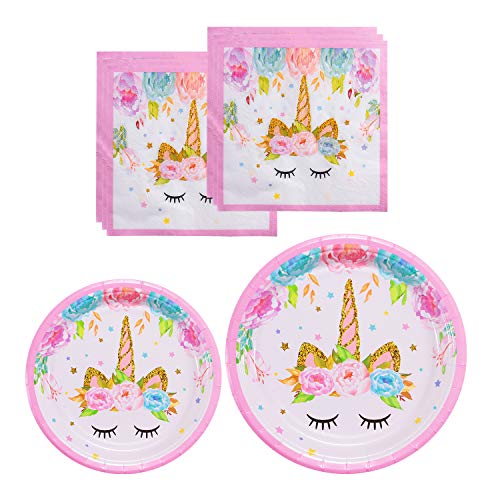 Product Cover Unicorn Themed Party Supplies Set - Unicorn Plates and Napkins | Magical Unicorn Birthday Party Decorations for Girls and Baby Shower - Serves 16