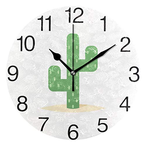 Product Cover senya Desert Cactus Round Wall Clock, Silent Non Ticking Oil Painting Decorative for Home Office School Clock Art