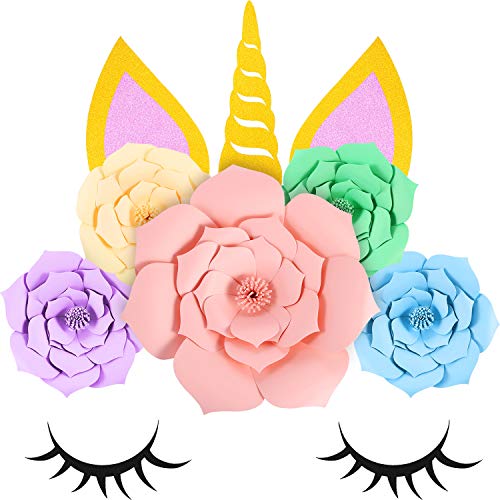 Product Cover Jetec Unicorn Shape Backdrop Party Favor Paper Flowers Wall Decor with Glitter Large Horn Ear Eyelashes for Girl Birthday Wedding Party Baby Shower
