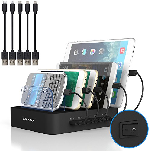 Product Cover MSTJRY 5 Ports Charging Station Black USB Charging Station with 5 Short Cables