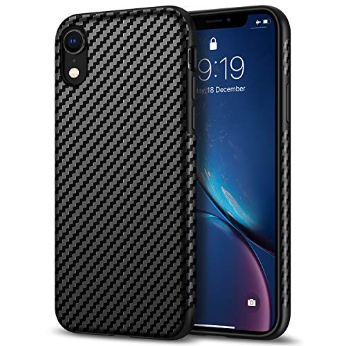Product Cover Tasikar Compatible with iPhone XR Case Good Grip Slim Carbon Fiber Leather Case for iPhone XR (2018) - Black