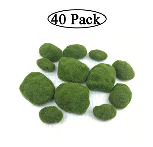 Product Cover Pack of 40 Faux Moss Artificial Rocks Decorative Faux Green Moss Covered Stones for Floral Arrangements, Fairy Gardens and Crafting (3 Size)