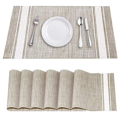 Product Cover YOSICHY Table Mats Set of 6 Crossweave Woven Vinyl Placemats Heat Resistant Non-Slip Kitchen Placemats for Dining Table Washable Easy to Clean(White)