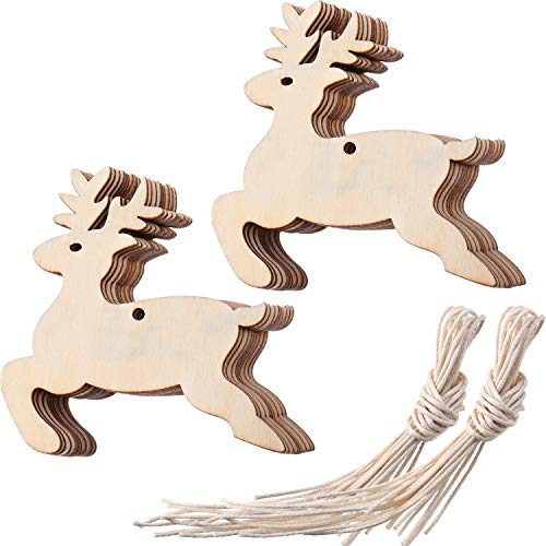 Product Cover Tatuo Wooden Reindeer Cutouts Christmas Reindeer Hanging Ornaments with Ropes for Decoration and Craft, Pack of 20