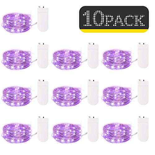 Product Cover 10 Pack Fairy Lights 7 Feet 20 LED Firefly Lights Battery Operated String Lights Silver Coated Copper Wire Starry Moon Lights for DIY Wedding Bedroom Indoor Party Decoration (Purple)
