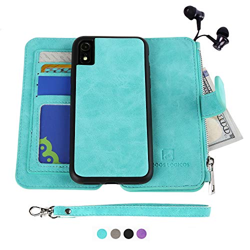 Product Cover MODOS LOGICOS Apple iPhone XR Case, [Detachable Wallet Folio][2 in 1][Zipper Cash Storage][Up to 14 Card Slots 1 Photo Window] PU Leather Purse with Removable Inner Magnetic TPU Case - Teal