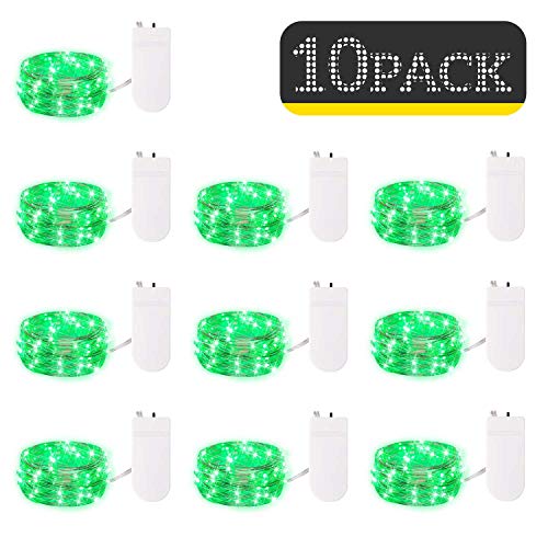 Product Cover 10 Pack Fairy Lights 7 Feet 20 LED Firefly Lights Battery Operated String Lights Silver Coated Copper Wire Starry Moon Lights for DIY Wedding Bedroom Indoor Party Decoration (Green)