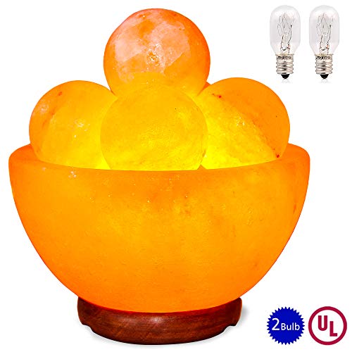 Product Cover pursalt Himalayan Massage Salt Lamp Bowl with 5 Massage Balls Hand Carved Taly Wood Base Pink Crystal Rock Salt for Air Purifying, Home Décor, Gifts, Extra Replacement Bulb, Salt Lamp Night Light