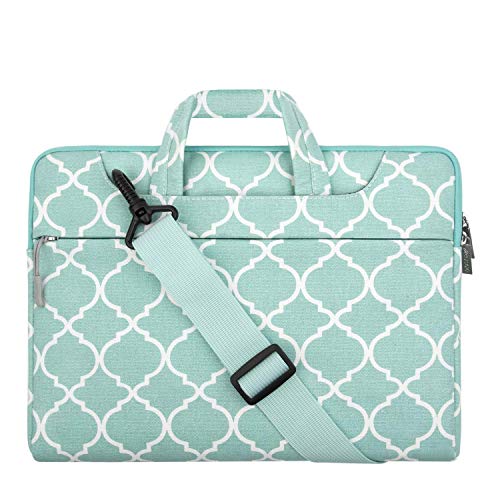 Product Cover MOSISO Laptop Shoulder Bag Compatible with 12.3 inch Microsoft Surface Pro X/7/6/5/4/3, 11-11.6 inch MacBook Air, Ultrabook, Canvas Geometric Pattern Briefcase Sleeve, Turquoise Quatrefoil