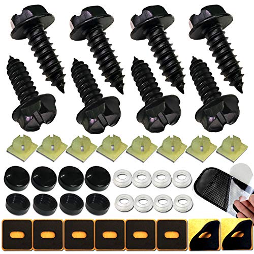 Product Cover Aootf Black License Plate Frame Screws-Stainless Steel Anti Rust and Caps for Securing License Plates, Frames, Covers on Domestic Cars and Trucks