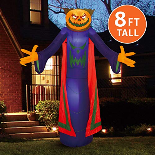 Product Cover Joiedomi Halloween 8 FT Inflatable Pumpkin Wizard with Build-in LEDs Blow Up Inflatables for Halloween Party Indoor, Outdoor, Yard, Garden, Lawn Decorations