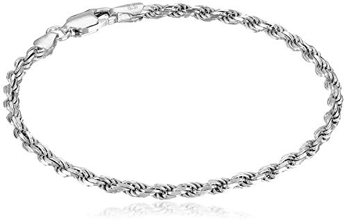 Product Cover Amazon Essentials Gold or Rhodium Plated Sterling Silver Diamond-Cut Rope Chain Link Bracelet