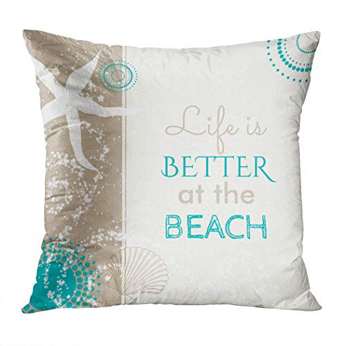 Product Cover Suklly Romantic Square Life is Better at The Beach Hidden Zipper Home Sofa Decorative Throw Pillow Cover Cushion Case 18x18 Inch Two Sides Design Printed Pillowcase