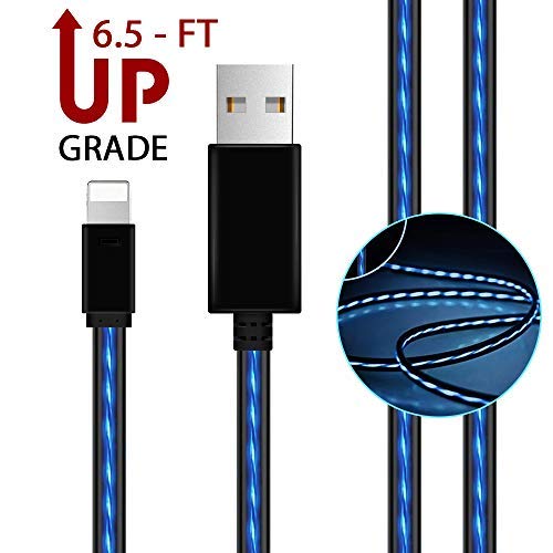 Product Cover aoliplus 6.5 ft led Charging Cable Visible Flowing Lighting USB Charger Cords Compatible with iPhone x/8/8 plus/7/7 plus/6/6 plus/5/5s/5c/se - Blue