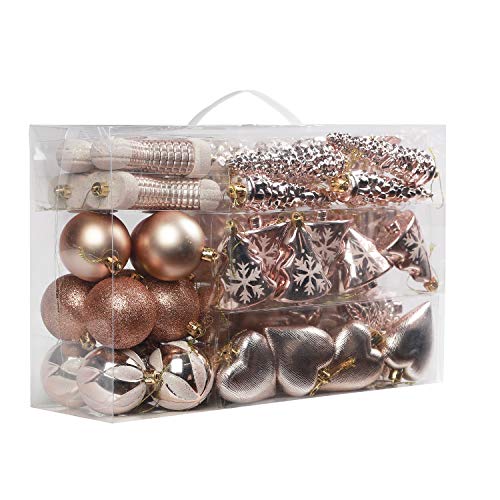 Product Cover dansen 72ct Christmas Balls Assorted Shatterproof Christmas Ornaments Set Decorative Baubles Pendants with Reusable Hand-held Gift Package for Xmas Tree, Holiday and Party (Rose Gold) (Rose Gold)