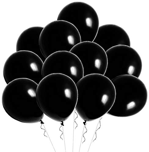 Product Cover Elecrainbow 100 Pack 12 Inch 3.2 g/pc Thicken Round Pearlescent Latex Black Balloons for Party Decorations, Black