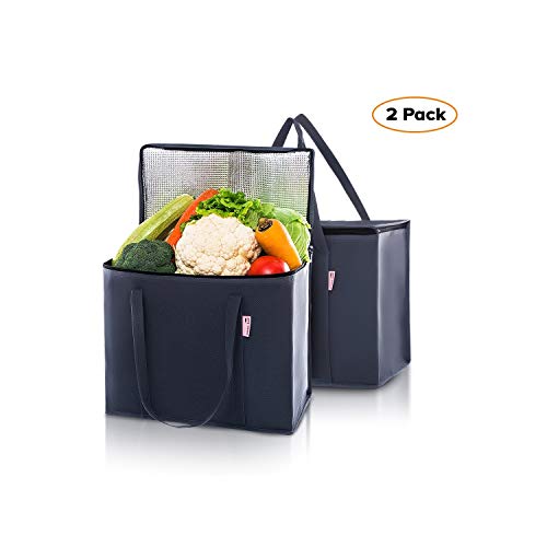 Product Cover Zakka Hut Insulated Reusable Grocery Bags for car and shopping cart - Large Foldable with Sturdy Handles and Zip for Heavy Duty Groceries - XL Eco Collapsible Waterproof Cooler Tote Bag with Handle