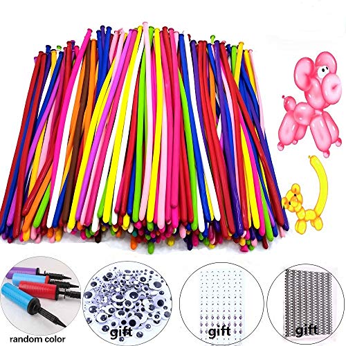 Product Cover Y wang Magic Balloons Kits, 300Pack Animal Balloons Latex Modeling Twisting Balloons Long Balloons for Animal Shape Party, Clowns, Wedding Decoration(with Pump& Eye Sticker&Wiggle Eyes)