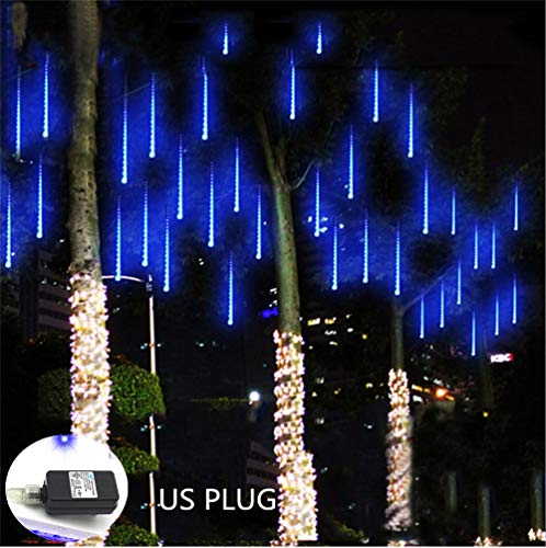 Product Cover Weepong Falling Rain Lights UL Certified Meteor Shower Lights 30cm 8 Tubes 144 LED Rain Drop Lights Snow Falling Lights Cascading Icicle String Lights for Christmas Halloween Tree Garden Outdoor Blue