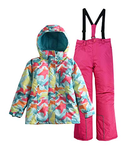 Product Cover Hiheart Girls Warm Snowsuit Hooded Ski Jacket + Pants 2 Pcs Set