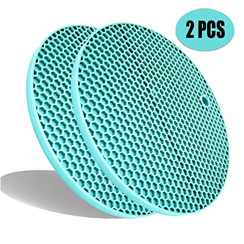 Product Cover Extra Thick Silicone Trivets Heat Resistant Pot Holder and Oven Mitts,Trivets for Hot Dish,Nonslip Insulation Honeycomb Rubber Hot Pads for Countertop,Multi-Purpose & Flexible Mats Set of 2 Teal