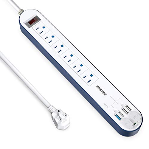 Product Cover Quick Charge 3.0 USB Power Strip, BESTEK Surge Protector with 15A 125V 6-Outlet, 5V 6A 4 Smart USB Charging Ports, Long Bars 6Ft Heavy Duty Extension Power Cords, 500J, FCC ETL Listed