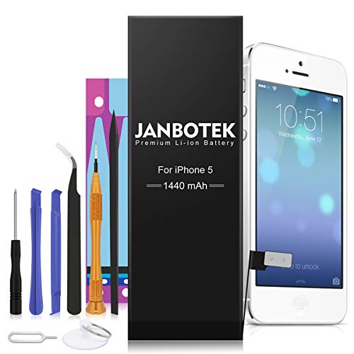 Product Cover JANBOTEK Replacement Battery Compatible for iPhone 5 - Repair Kit with Tools, Adhesive - New 1440 mAh 0 Cycle Battery - 24-Month Warranty