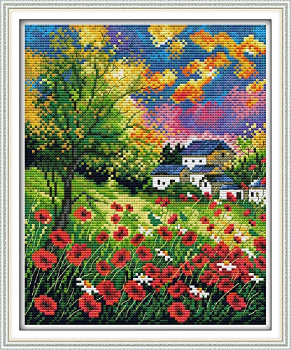 Product Cover Maydear Full Range of Embroidery Starter Kits Stamped Cross Stitch Kits Beginners for DIY Embroidery (Multiple Pattern Designs)-Beautiful Flowers