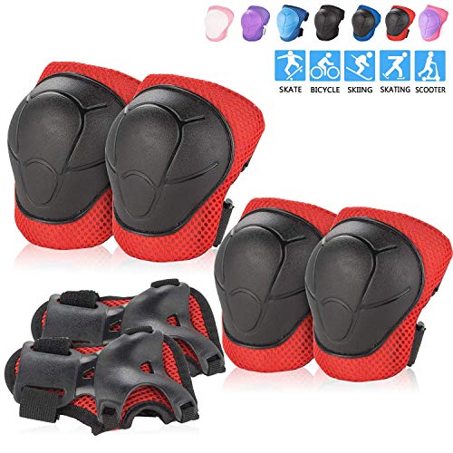 Product Cover BOSONER Kids/Youth Knee Pad Elbow Pads Guards Protective Gear Set for Rollerblade Roller Skates Cycling BMX Bike Skateboard Inline Skatings Scooter Riding Sports (Black/red)