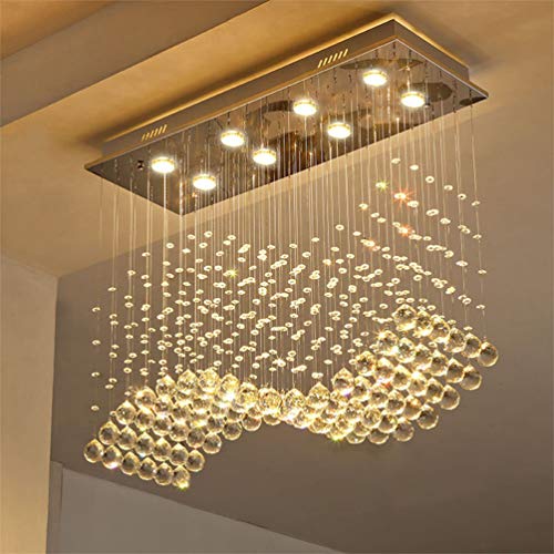 Product Cover Saint Mossi Modern K9 Crystal Chandelier Lighting Flush Mount LED Ceiling Light Fixture Pendant Chandelier for Livingroom 8 GU10 Bulbs Required Length 30 inch x Width 12 inch x Height 26 inch